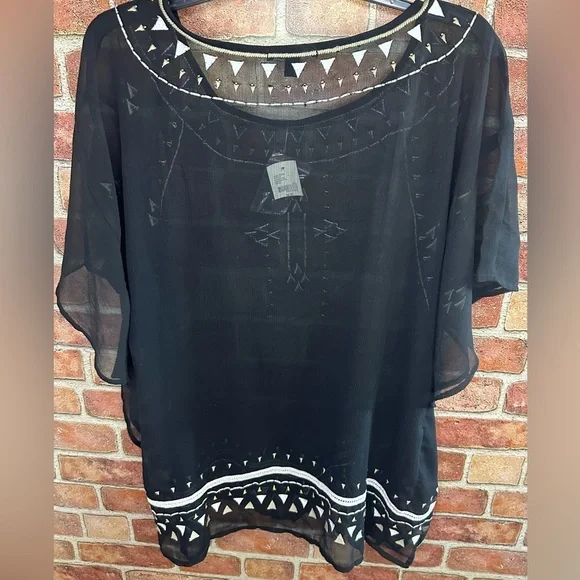 NWT Lane Bryant boho hippie semi-sheer flowy art to wear cap sleeve top size 18 - Picture 3 of 7